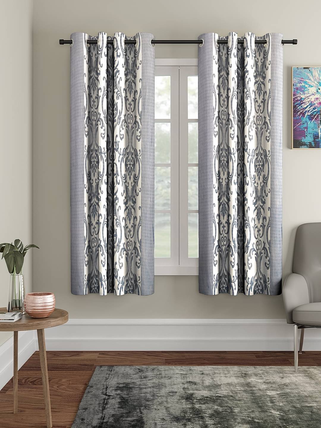 Cortina - Floral Printed Room Darkening Eyelet Curtain-5 Ft-pack of 2 Cortina - Floral Printed Room Darkening Eyelet Curtain-5 Ft-pack of 2