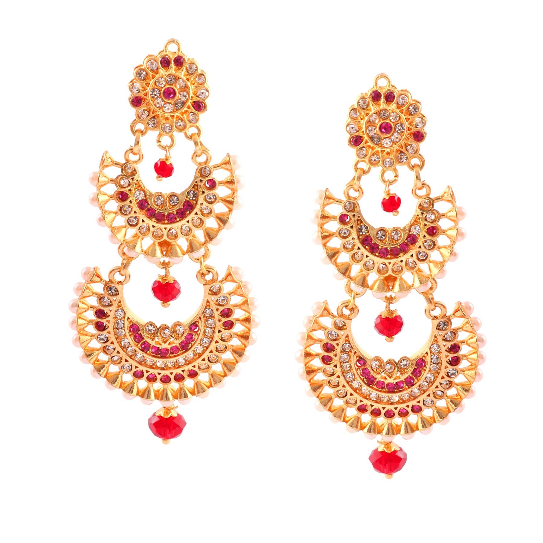 Jewar Mandi - Red Danglers Earrings ( Pack of 1 ) - Earrings | Buy online on ZillyBuy