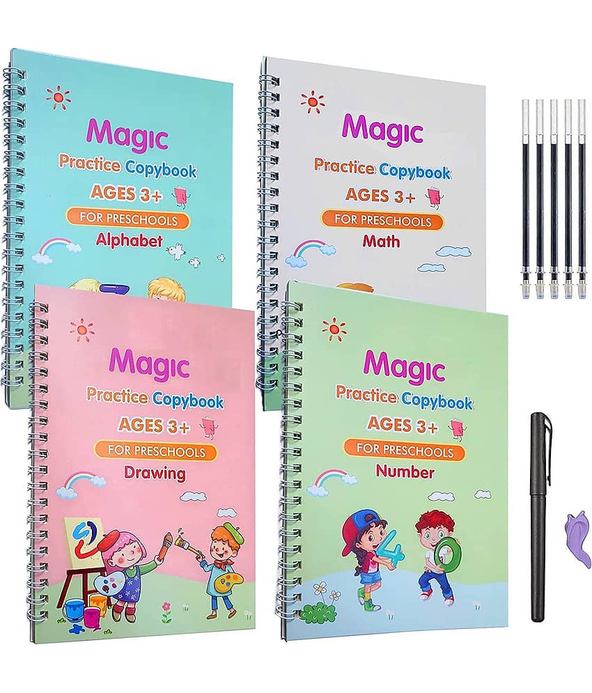Magic Practice Copybook, Number Tracing Book For Preschoolers With Pen, Magic Calligraphy Copybook Set Practical Reusable Writing Tool Simple Hand Lettering (4 BOOKS WITH 5 REFILLSS) Pop-Up – 1 January 2000 - Stationery | Buy online on ZillyBuy