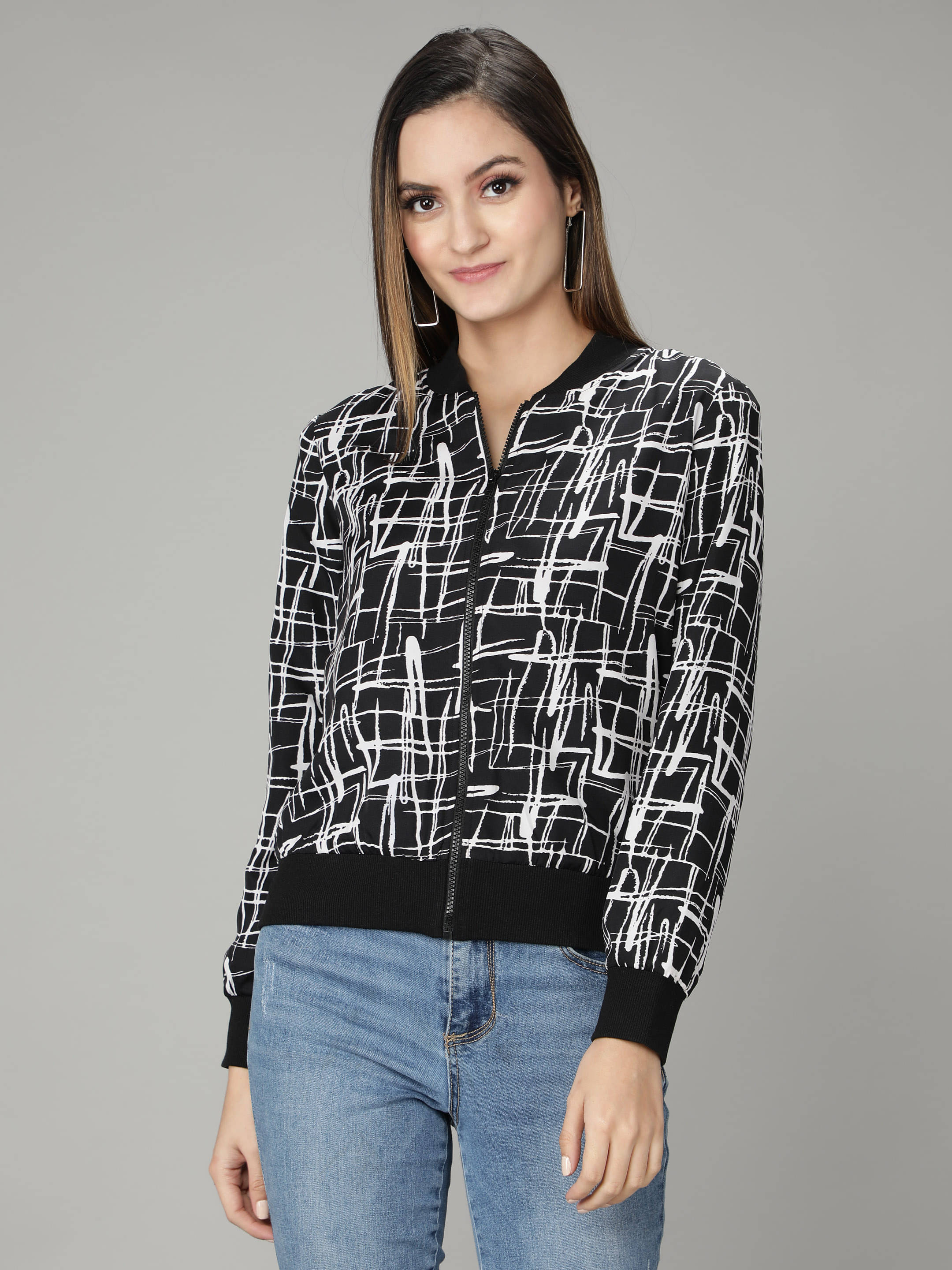     			NUEVOSDAMAS Polyester Blend Black Bomber Jackets Single
