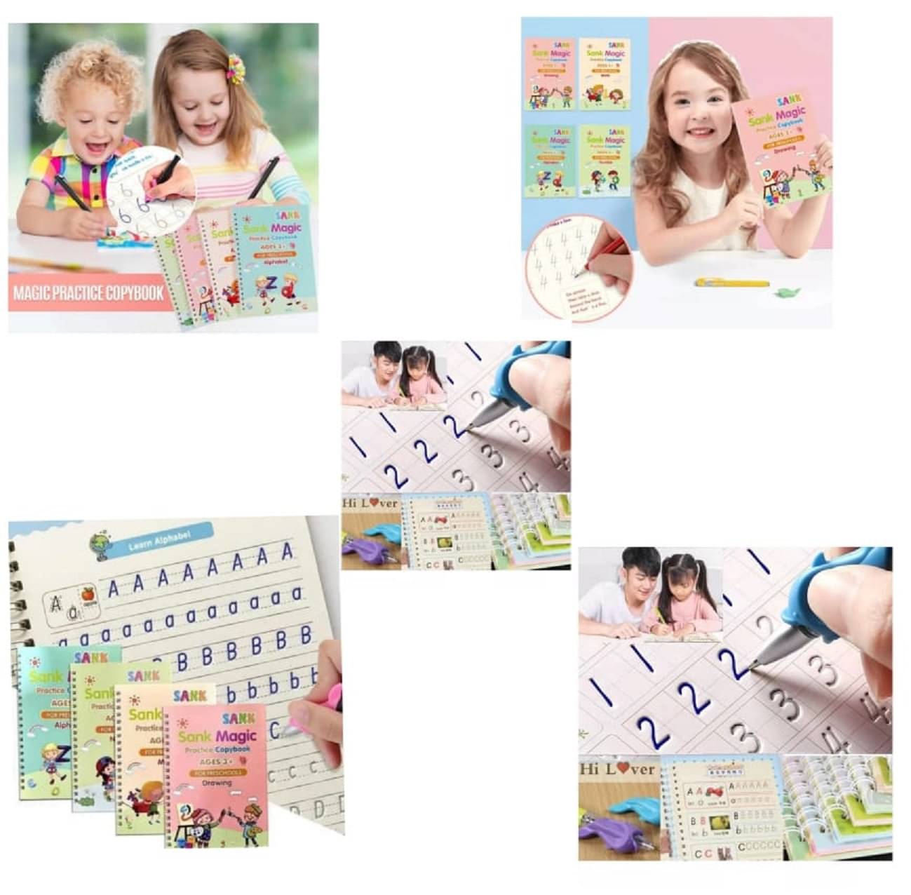     			Sank Magic Practice Copybook - ( 5 Pen + 5 Grip + 20 BOOKS + 50 REFILL) Number Tracing Book - Writing Book - Magic Calligraphy - Copybook Set - Calligraphy Pen - Calligraphy Book - Practical Reusable Writing Tool - Simple Hand Lettering for Preschoolers