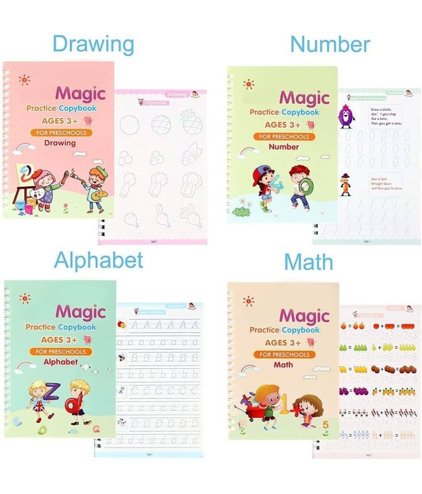     			Sank Magic Practice Copybook, Number Tracing Book For Preschoolers With Pen, Magic Calligraphy Copybook Set Practical Reusable Writing Tool Simple Hand Lettering (4 Books + 1 Pen + 5 Refill)