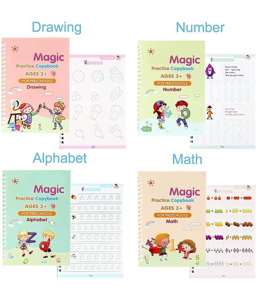 Sank Magic Practice Copybook, Number Tracing Book For Preschoolers With Pen, Magic Calligraphy Copybook Set Practical Reusable Writing Tool Simple Hand Lettering (4 Books + 1 Pen + 5 Refill) - Stationery | Buy online on ZillyBuy