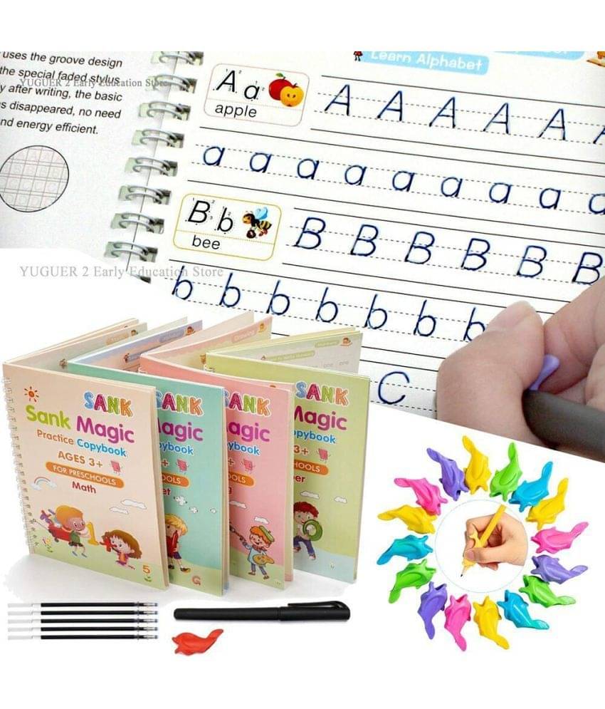 Sank Magic Practice Copybook (4 Books +10 Refills + 1Grip +1 Pen) - magic book, magic practice book, sank magic practice book, magic practice copybook, sank magic practice copybook, magic book for kids     			Sank Magic Practice Copybook (4 Books +10 Refills + 1Grip +1 Pen) - magic book, magic practice book, sank magic practice book, magic practice copybook, sank magic practice copybook, magic book for kids