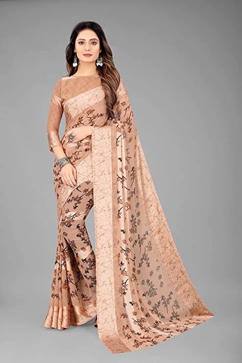 Sitanjali Georgette Printed Saree With Unstitched Blouse Piece ( Brown ) Sitanjali Georgette Printed Saree With Unstitched Blouse Piece ( Brown )