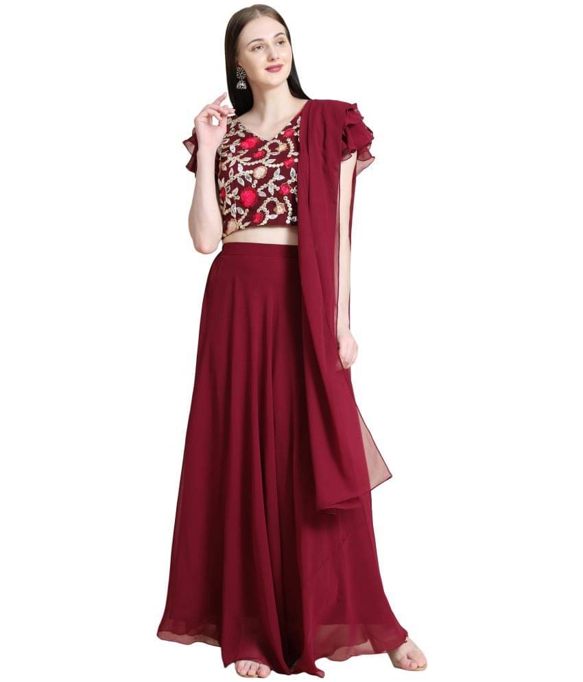 TOGZZ Maroon Georgette A-line Stitched Lehenga TOGZZ Maroon Georgette A-line Stitched Lehenga