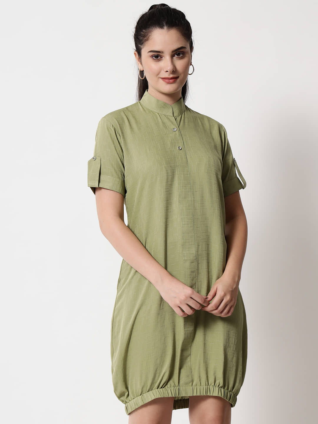 TOGZZ Women Crepe Solid Bodycon Dress ( Olive )