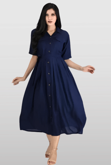 YUG ART Women Rayon Solid Shirt Dress ( Blue ) YUG ART Women Rayon Solid Shirt Dress ( Blue )