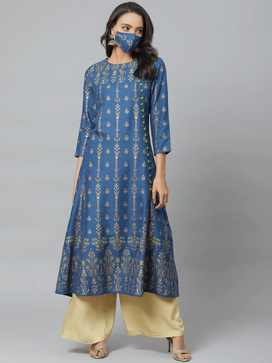Yash Gallery - Blue Rayon Women's Flared Kurti ( Pack of 1 ) - Kurtis, Tunics | Buy online on ZillyBuy