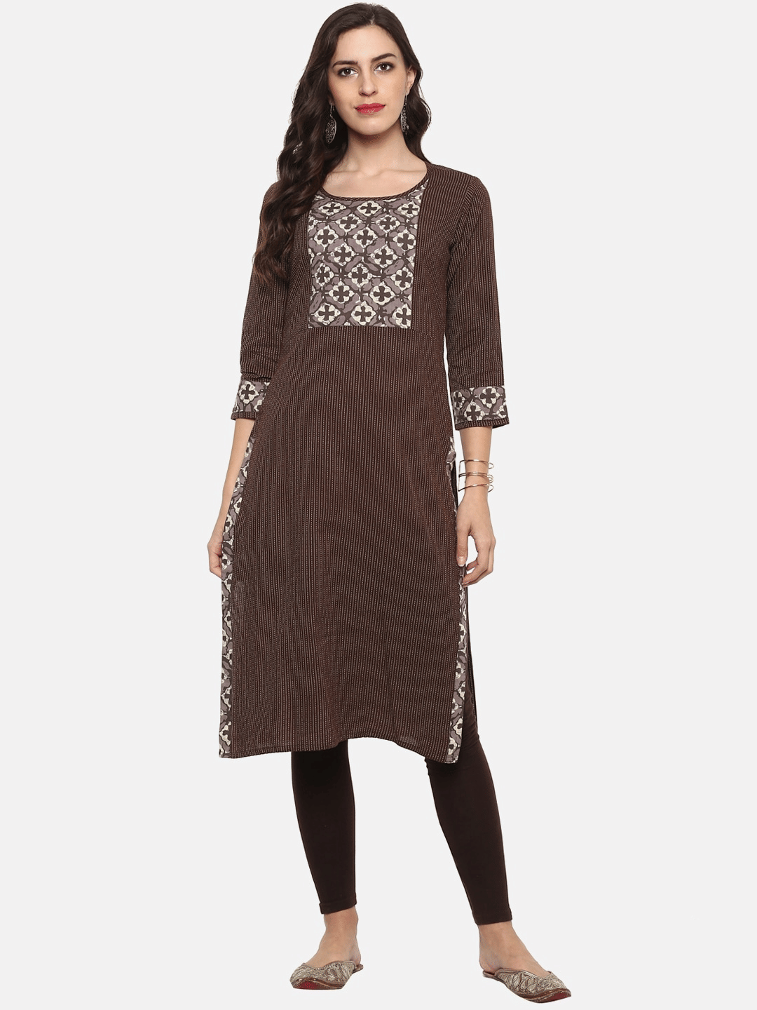     			Yash Gallery - Brown Cotton Women's Straight Kurti ( Pack of 1 )