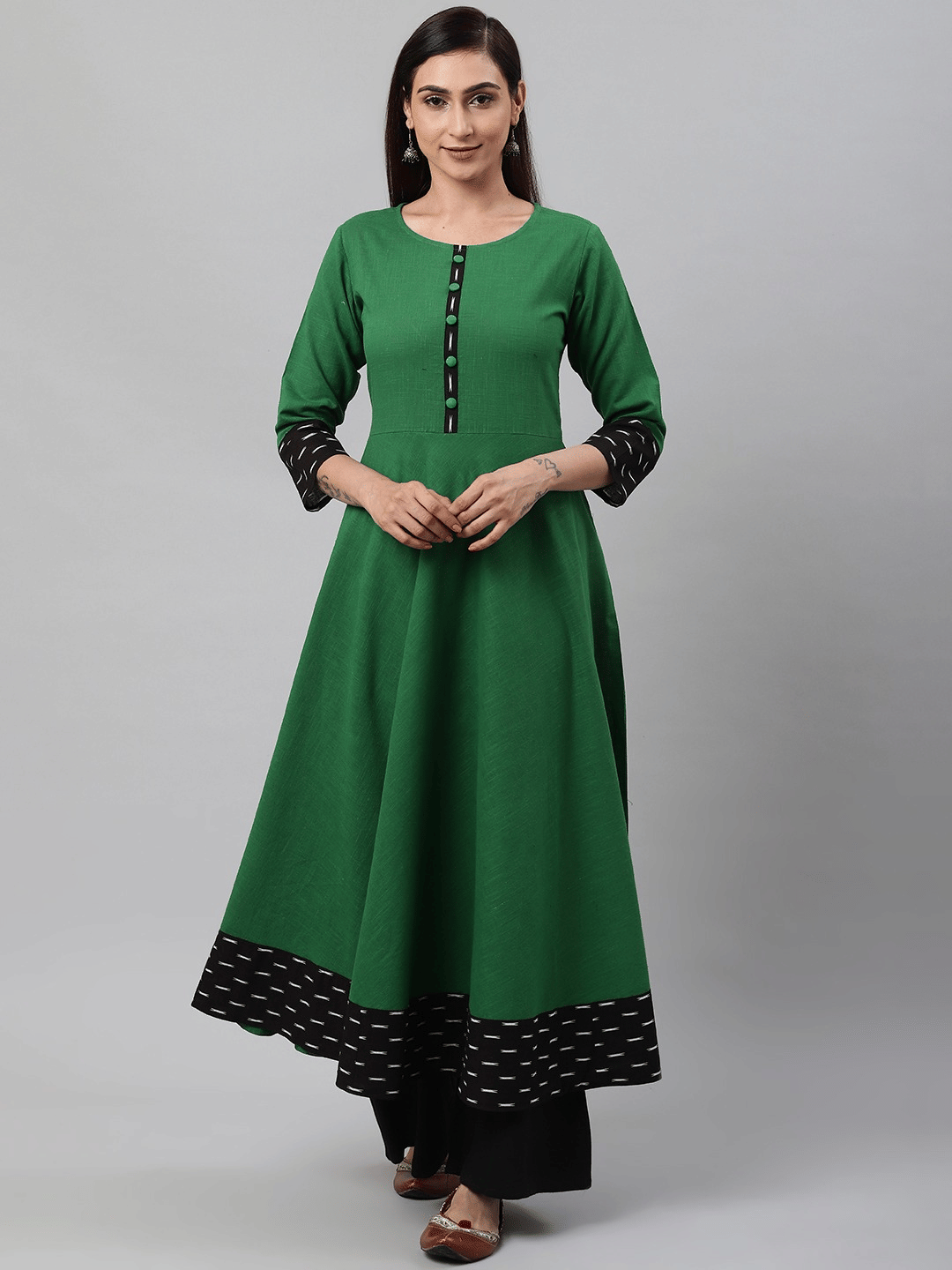 Yash Gallery - Green Cotton Women's Flared Kurti ( Pack of 1 ) - Kurtis, Tunics | Buy online on ZillyBuy