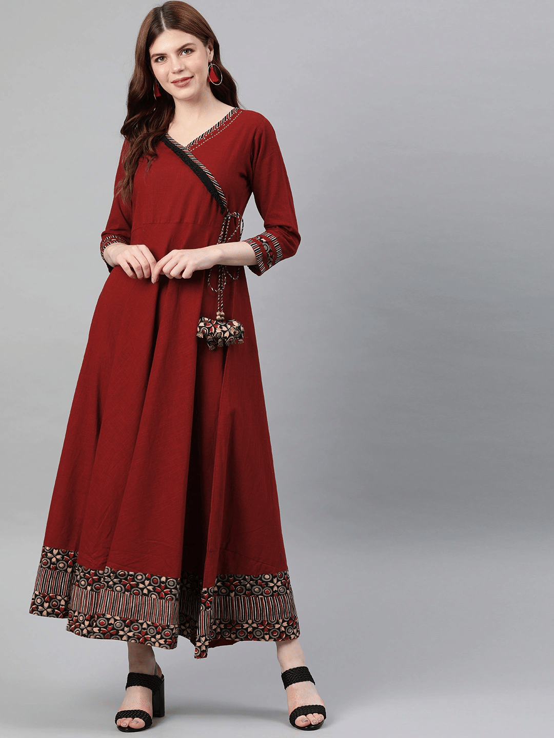     			Yash Gallery - Maroon Cotton Women's Angrakha Kurti ( Pack of 1 )