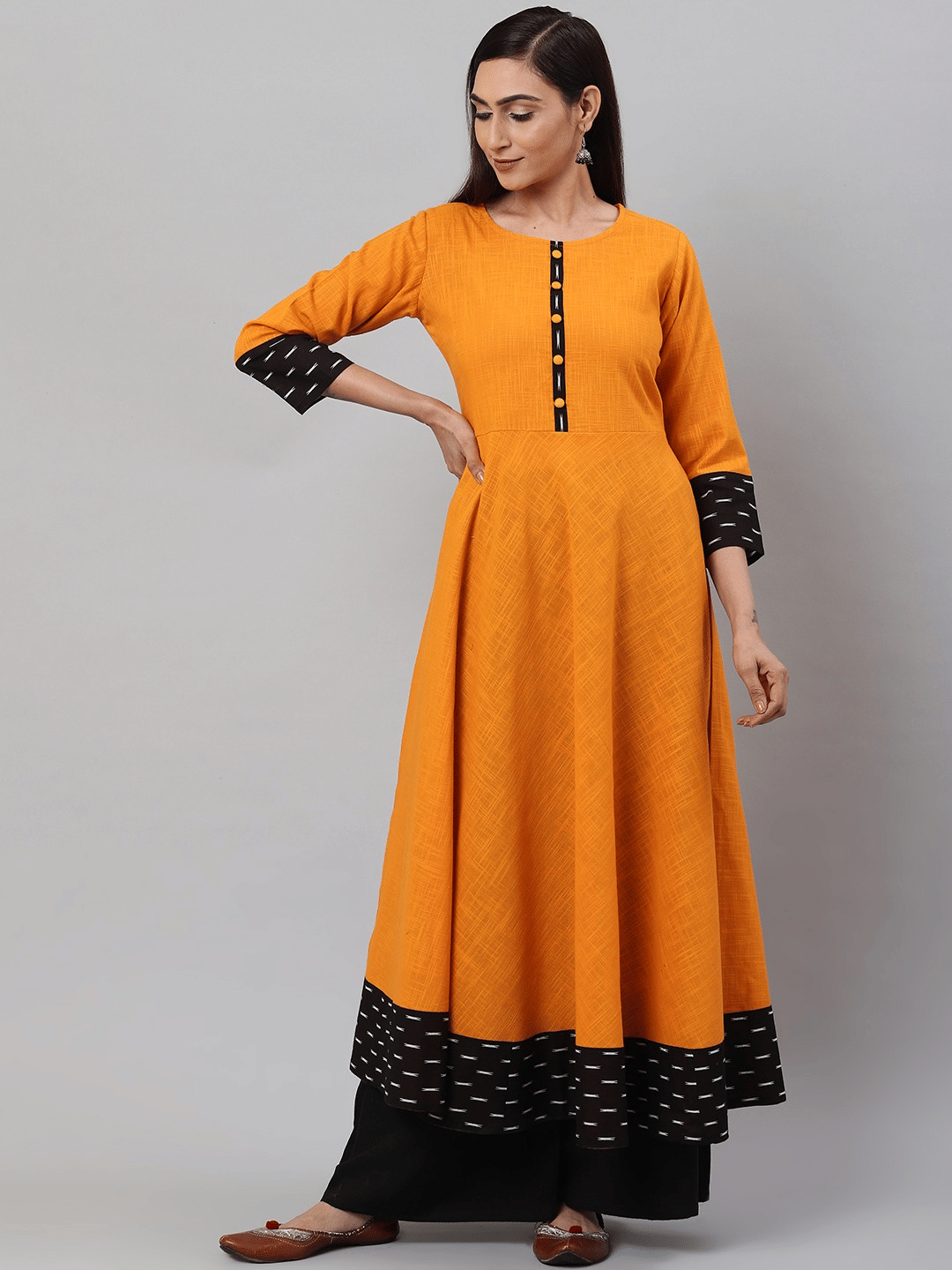 Yash Gallery - Mustard Cotton Women's Flared Kurti ( Pack of 1 )     			Yash Gallery - Mustard Cotton Women's Flared Kurti ( Pack of 1 )