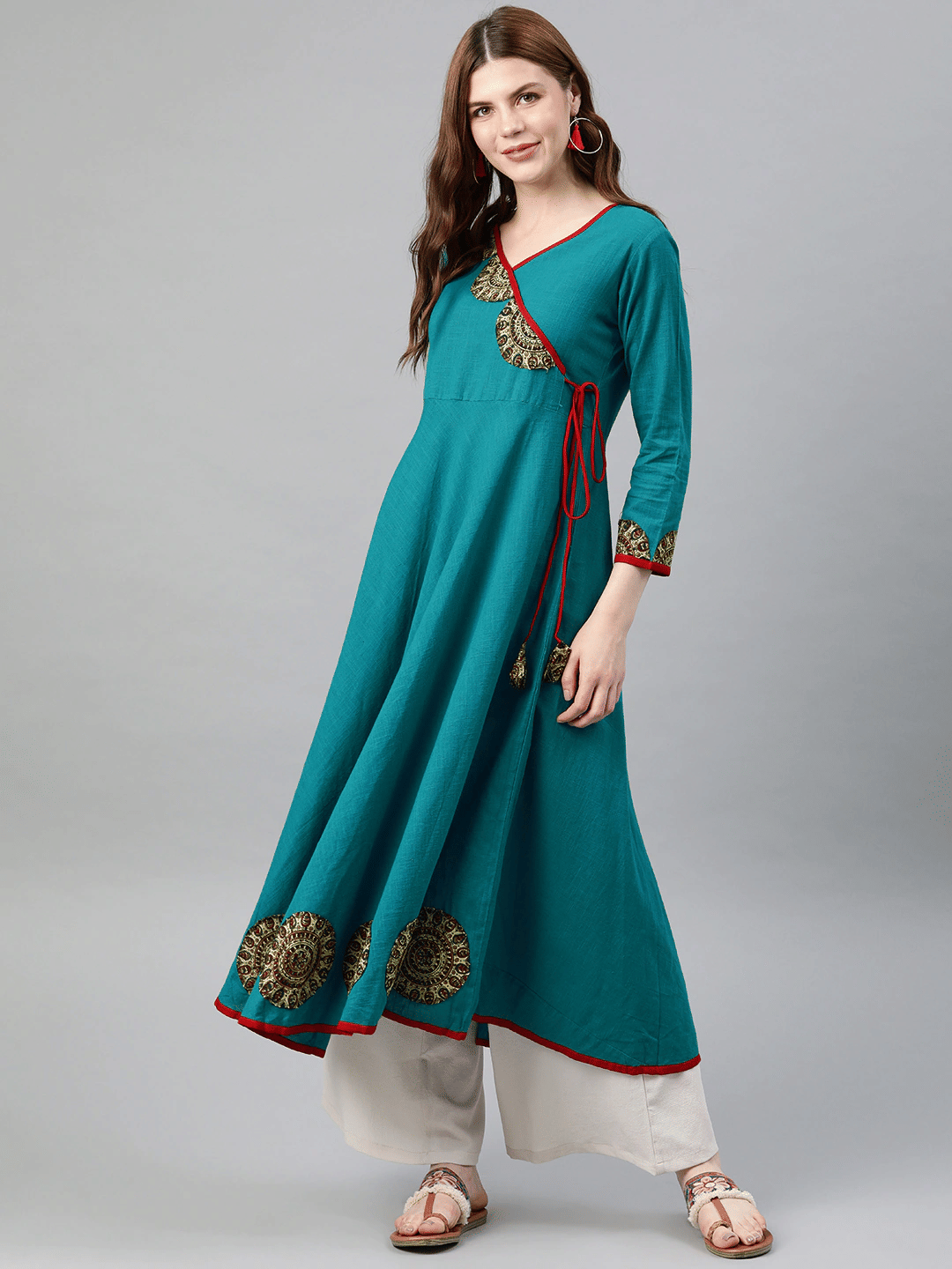 Yash Gallery - Teal Cotton Women's Angrakha Kurti ( Pack of 1 ) - Kurtis, Tunics | Buy online on ZillyBuy