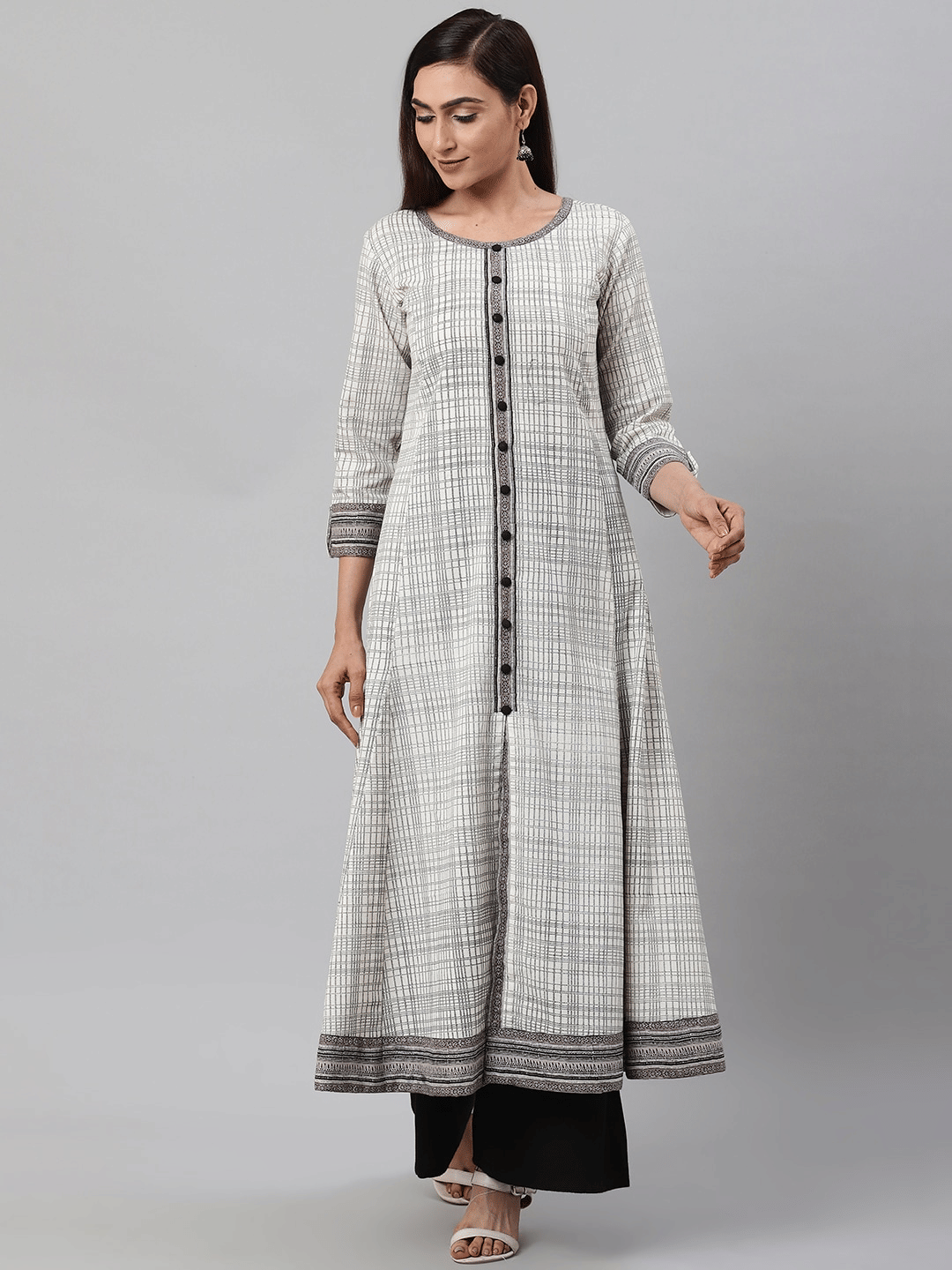 Yash Gallery - White Cotton Women's Flared Kurti ( Pack of 1 ) - Kurtis, Tunics | Buy online on ZillyBuy