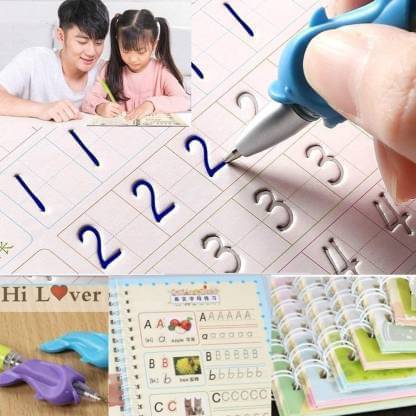     			Sank Magic Practice Copybook, Number Tracing Book for Preschoolers with Pen, Magic Calligraphy Copybook Set Practical Reusable Writing Tool Simple Hand Lettering (4 Books + 10 Refill + 1 Pen)