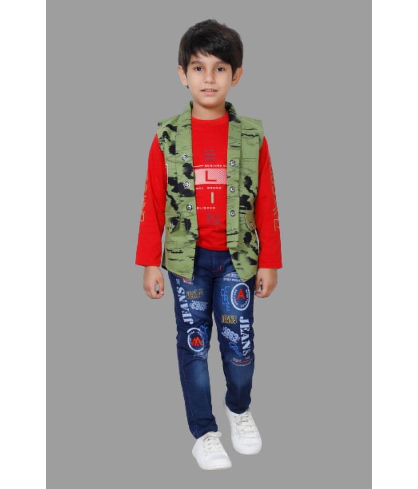     			DKGF Fashion Pack of 1 Boys Cotton Blend Shirt & Jeans Set ( Green )