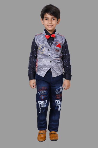 DKGF Fashion Pack of 1 Boys Cotton Blend Shirt & Jeans Set ( Light Grey ) DKGF Fashion Pack of 1 Boys Cotton Blend Shirt & Jeans Set ( Light Grey )