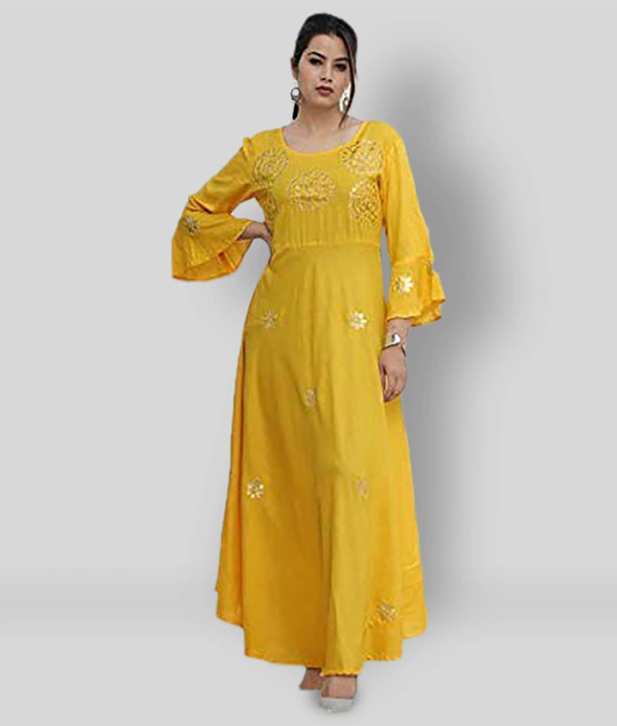 EXPORTHOUSE - Yellow Rayon Women's Flared Kurti ( Pack of 1 ) - Kurtis, Tunics | Buy online on ZillyBuy