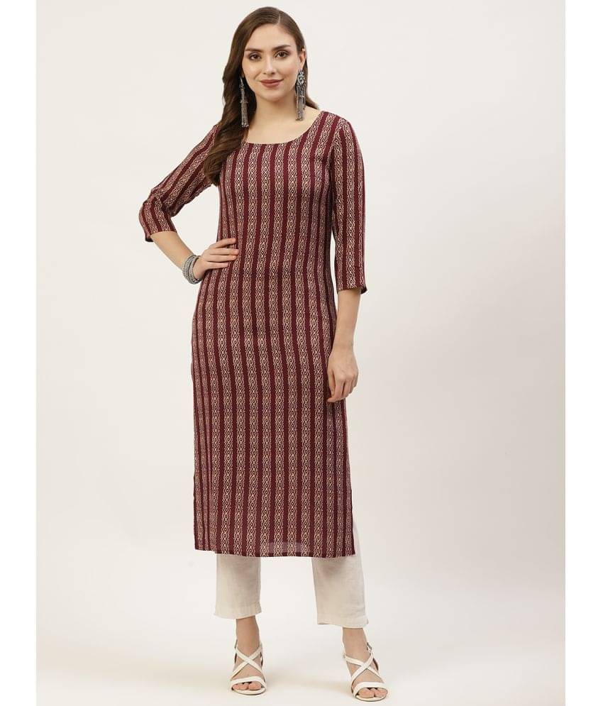 Kbz - Wine Rayon Women's Straight Kurti ( Pack of 1 ) Kbz - Wine Rayon Women's Straight Kurti ( Pack of 1 )