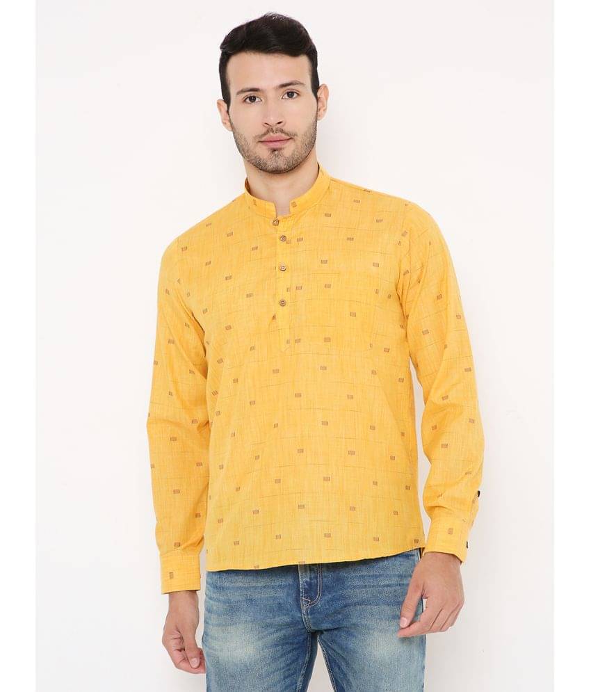     			Maharaja - Yellow Linen Men's Shirt Style Kurta ( Pack of 1 )