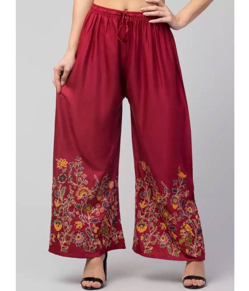     			OMAYA - Maroon Rayon Flared Women's Palazzos ( Pack of 1 )