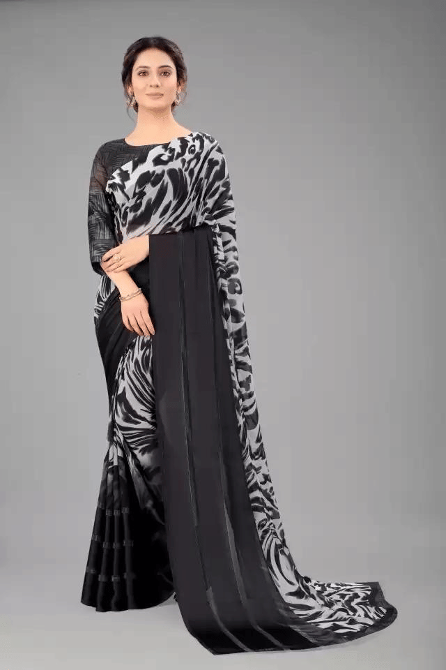 Sitanjalli Georgette Printed Saree With Unstitched Blouse Piece ( Grey ) Sitanjalli Georgette Printed Saree With Unstitched Blouse Piece ( Grey )