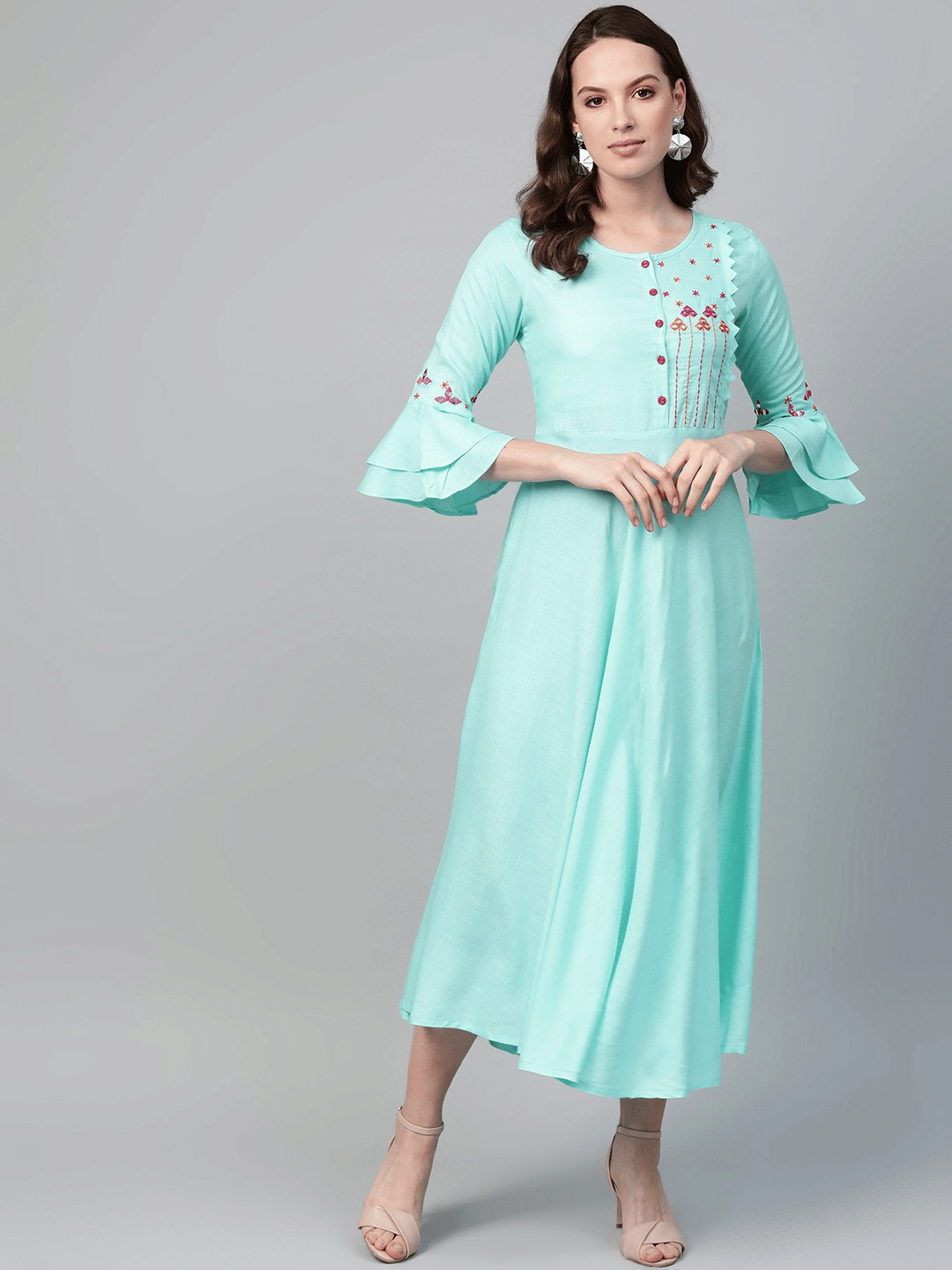     			Yash Gallery Women Rayon Embroidered Ethnic Dress ( Light Blue )