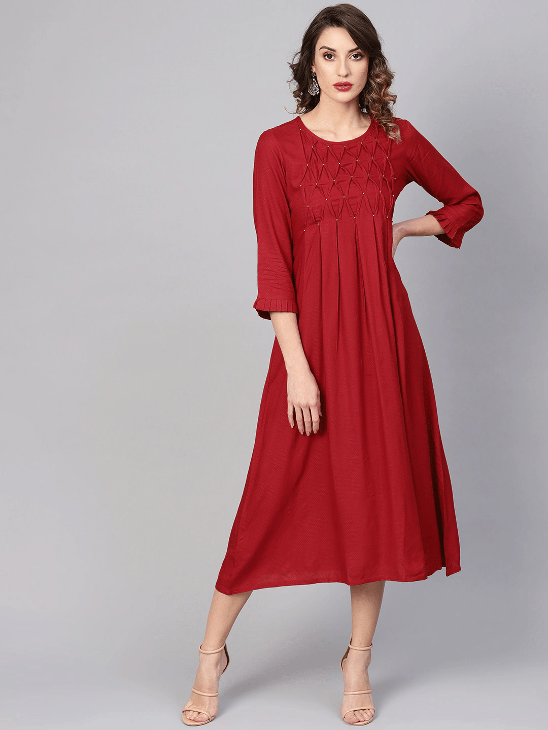     			Yash Gallery Women Rayon Printed A-line Dress ( Maroon )