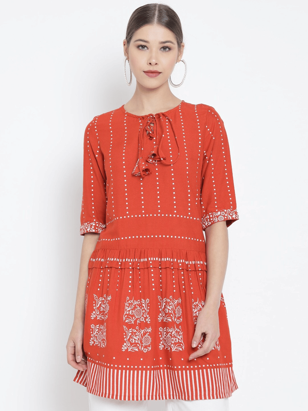 Yash Gallery - Orange Rayon Women's Ethnic Tunic ( Pack of 1 )     			Yash Gallery - Orange Rayon Women's Ethnic Tunic ( Pack of 1 )
