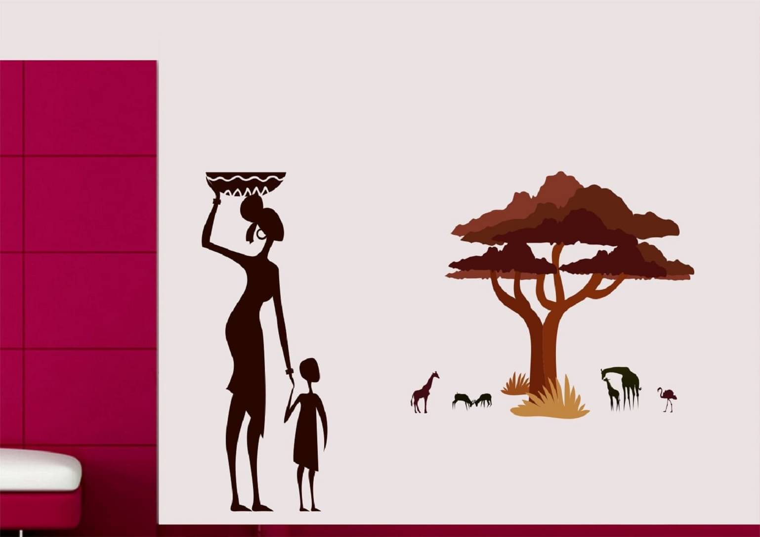     			Asmi Collection Lady with her Kid with Jungle Animals Wall Sticker ( 92 x 135 cms )