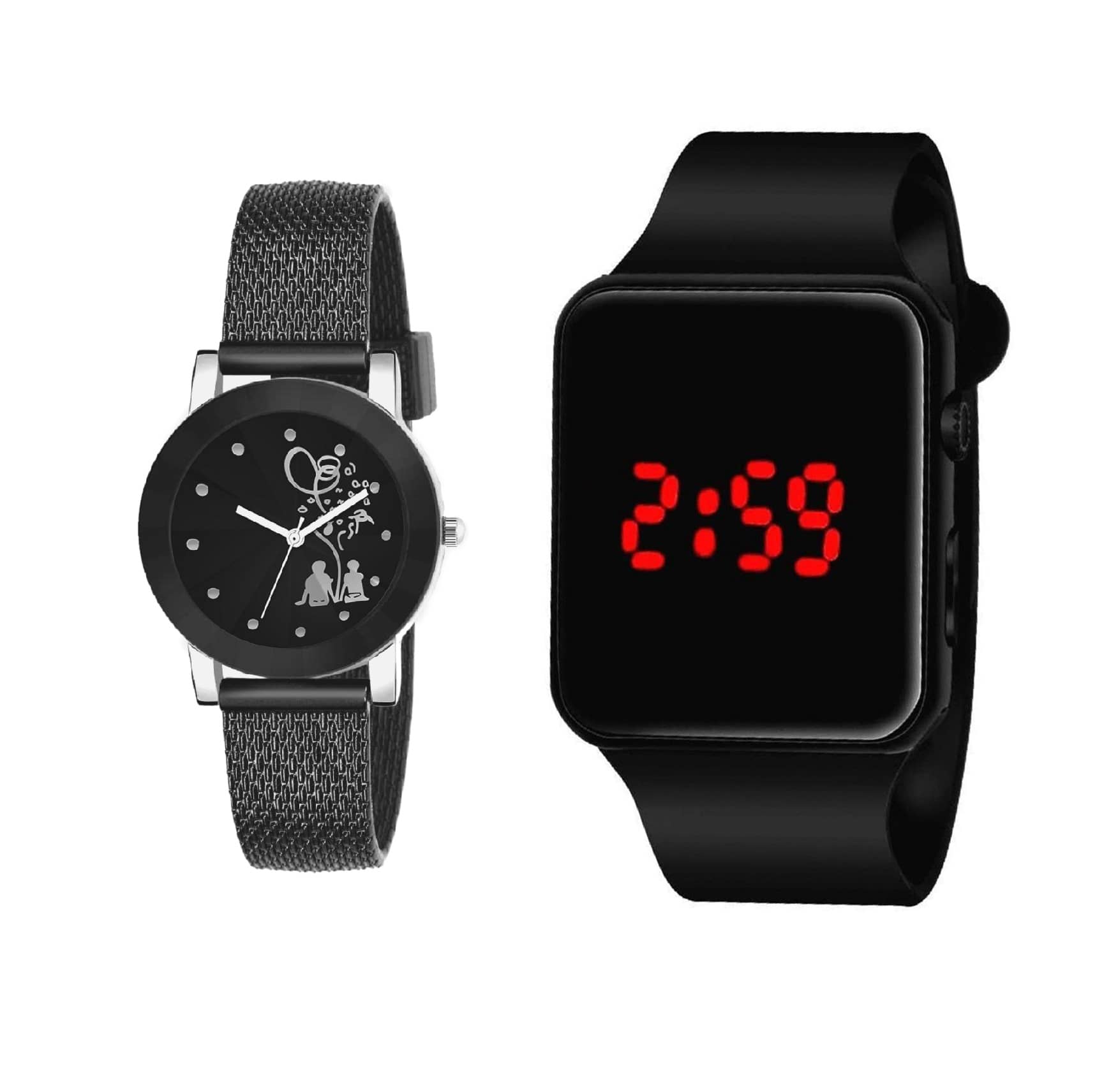 DECLASSE - Black Metal Analog-Digital Couple's Watch
