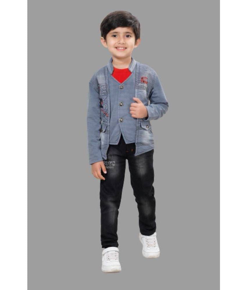 DKGF Fashion Pack of 1 Boys Cotton Blend Shirt & Pants Set ( Light Grey ) DKGF Fashion Pack of 1 Boys Cotton Blend Shirt & Pants Set ( Light Grey )