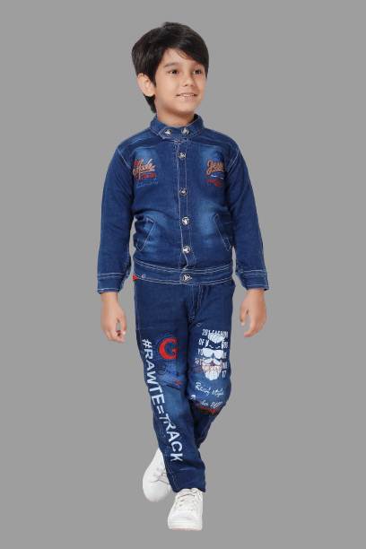     			DKGF Fashion Pack of 1 Boys Cotton Blend T-Shirt & Jeans Set ( Red )