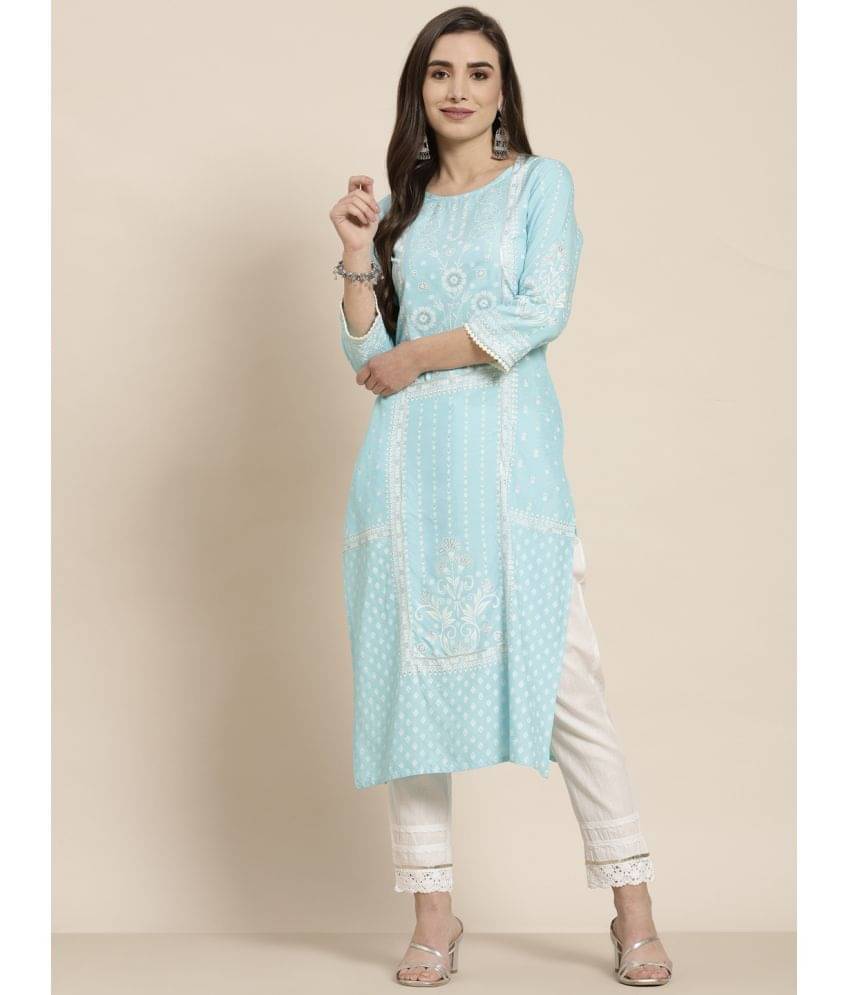     			Juniper - Blue Rayon Women's Straight Kurti ( Pack of 1 )
