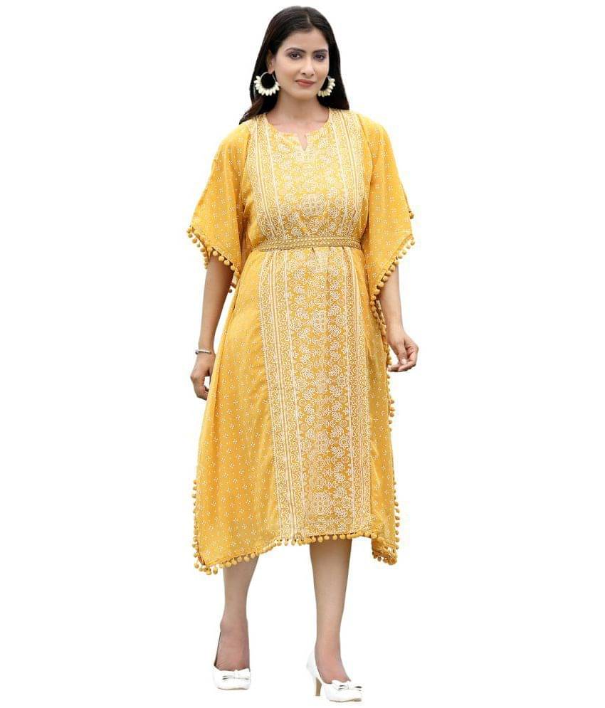 Juniper - Mustard Georgette Women's Kaftan Kurti ( Pack of 1 ) Juniper - Mustard Georgette Women's Kaftan Kurti ( Pack of 1 )