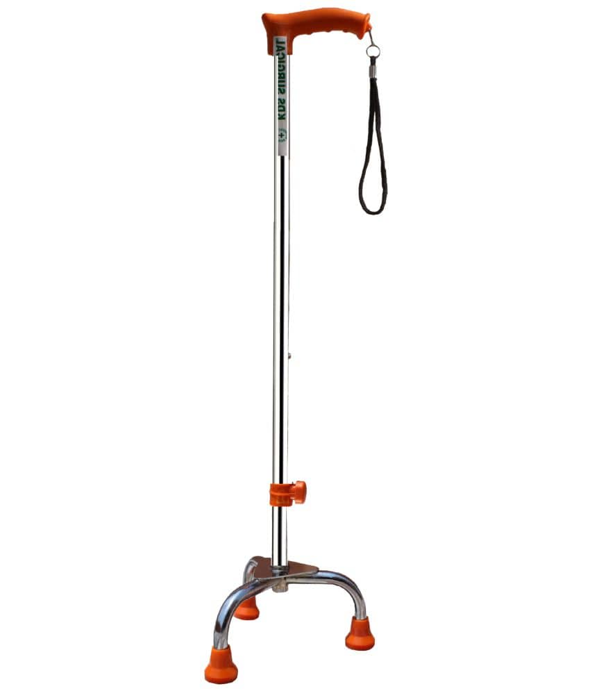 KDS SURGICAL 3 Leg Chrome Orange Height Adjustable Steel Walking Sticks