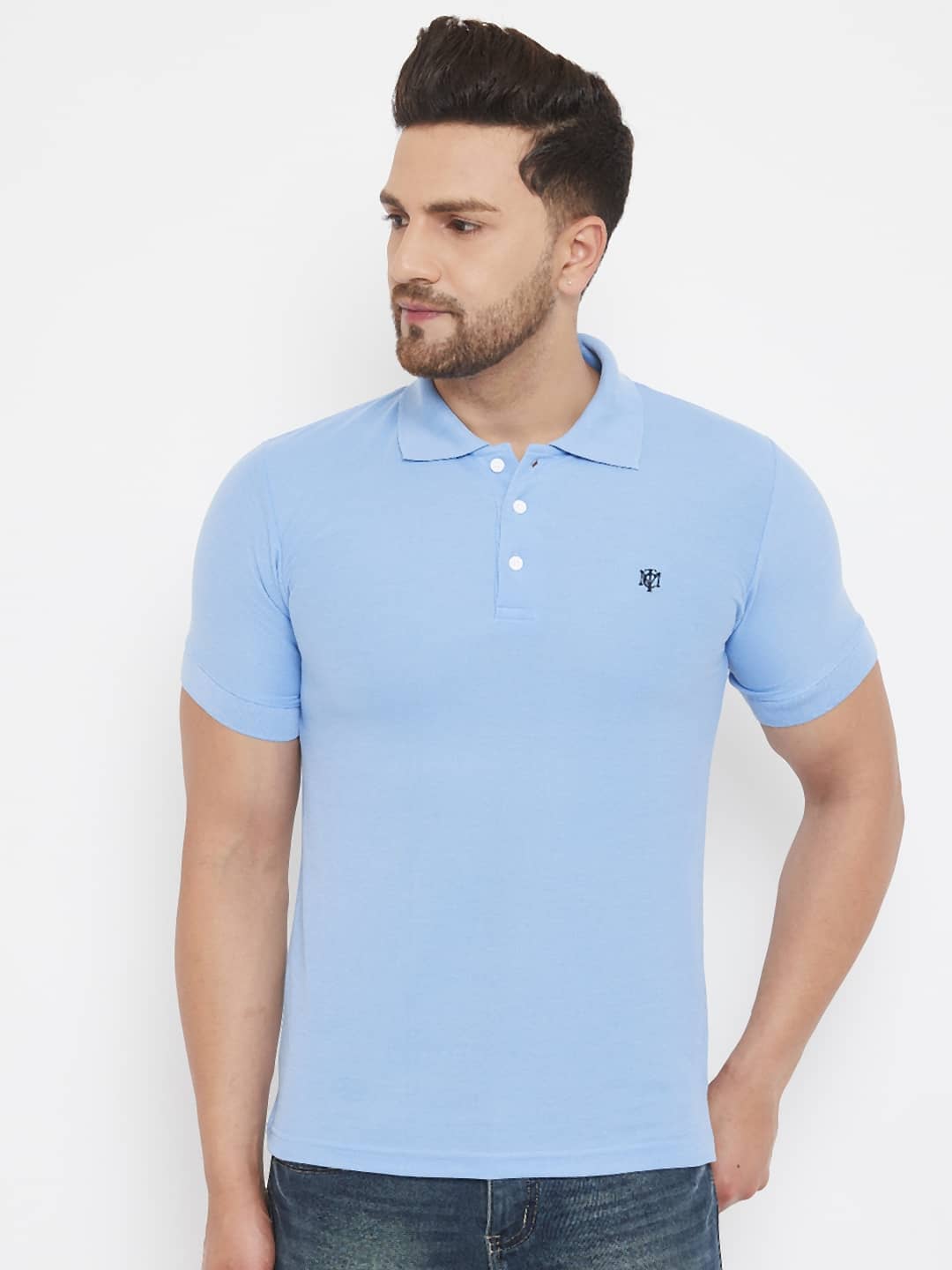 The Million Club Pack of 1 Cotton Blend Regular Fit Solid Half Sleeves Men's Polo T Shirt ( Blue )