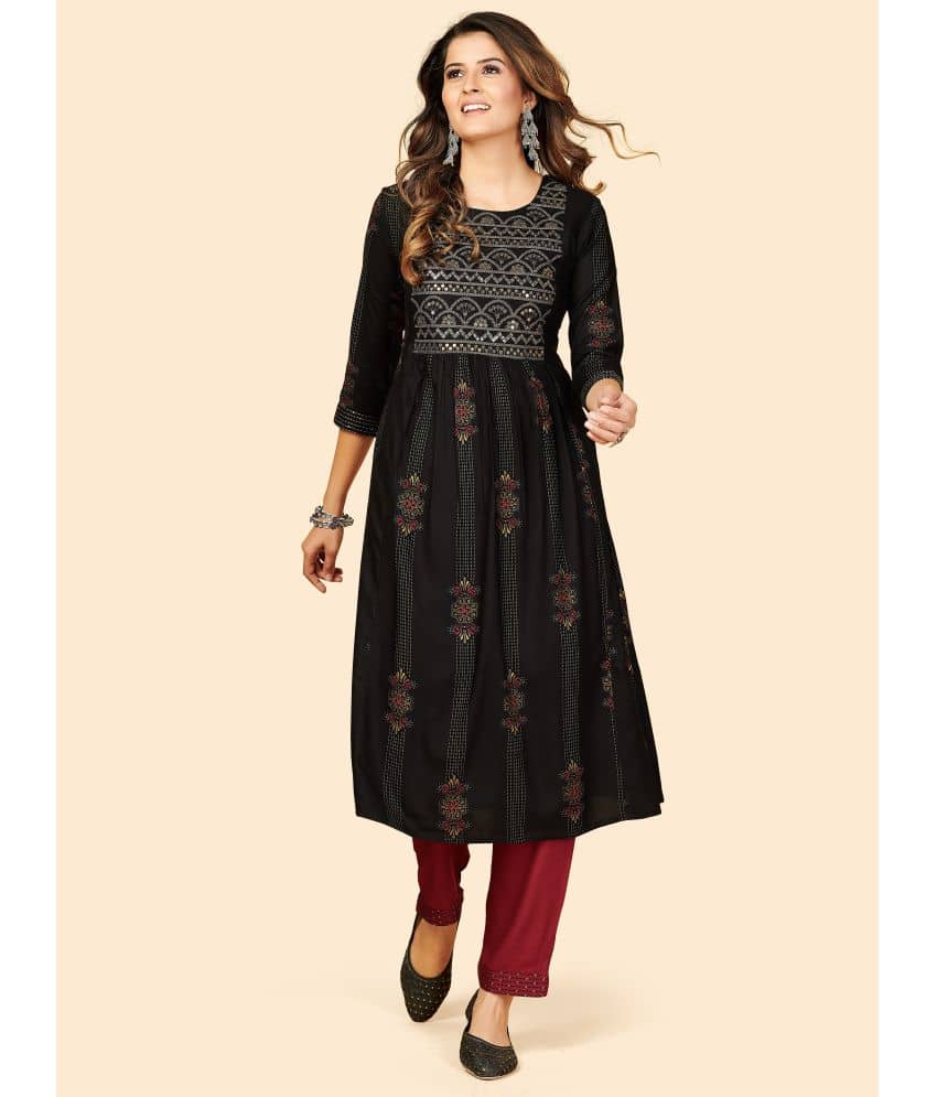 Vbuyz - Black Cotton Women's Flared Kurti ( Pack of 1 ) - Kurtis, Tunics | Buy online on ZillyBuy