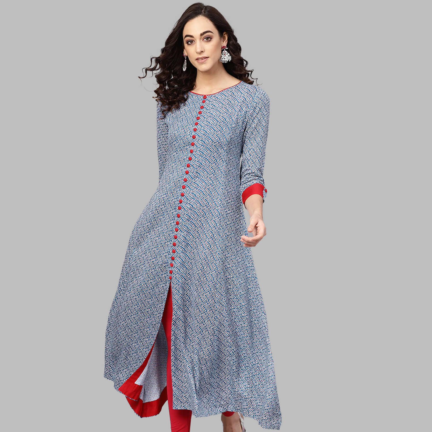 Yash Gallery - Blue Rayon Women's Front Slit Kurti ( Pack of 1 ) - Kurtis, Tunics | Buy online on ZillyBuy