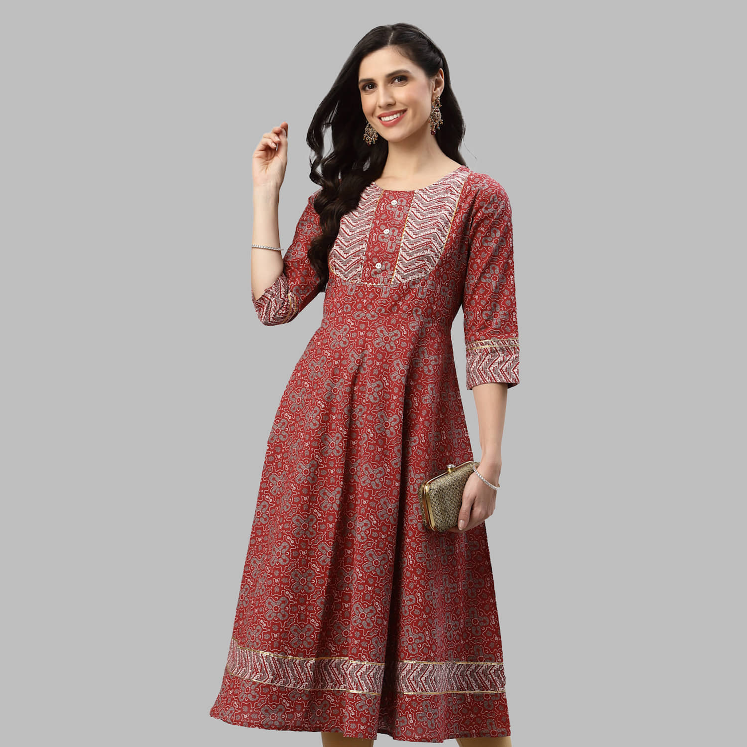 Yash Gallery - Maroon Cotton Women's Flared Kurti ( Pack of 1 ) - Kurtis, Tunics | Buy online on ZillyBuy