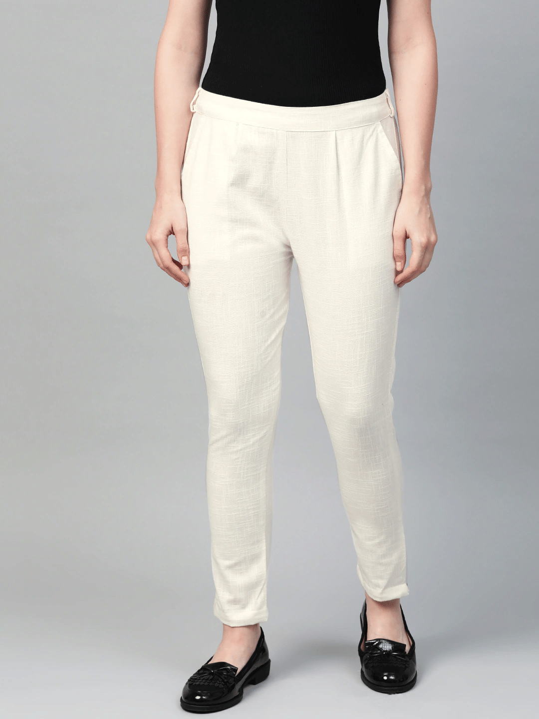     			Yash Gallery - Off White Cotton Regular Women's Formal Pants ( Pack of 1 )