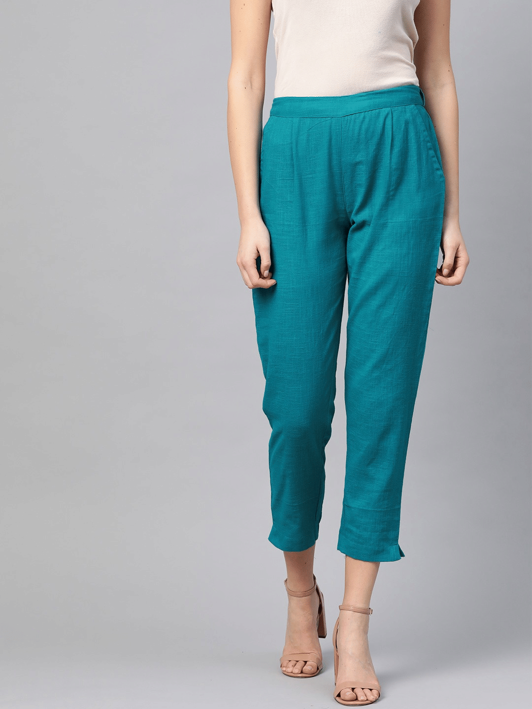     			Yash Gallery - Teal Cotton Regular Women's Formal Pants ( Pack of 1 )