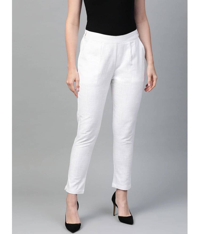     			Yash Gallery - White Cotton Regular Women's Formal Pants ( Pack of 1 )