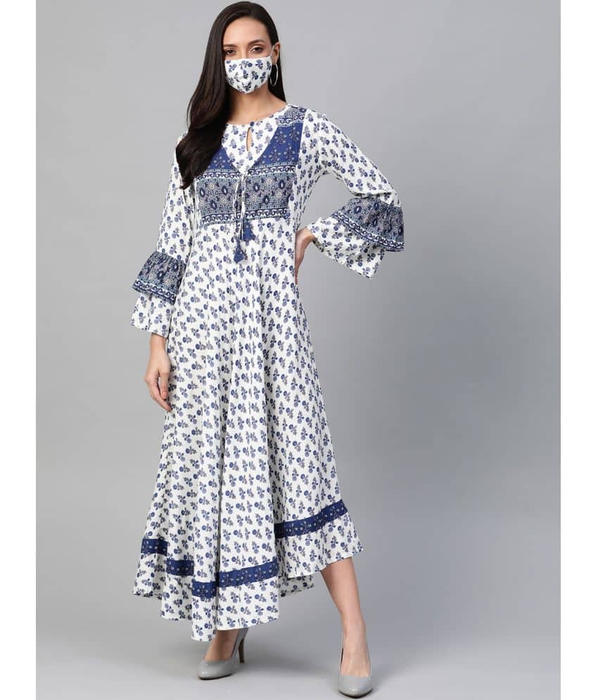 Yash Gallery Women Viscose Printed Fit & Flare Dress ( White )