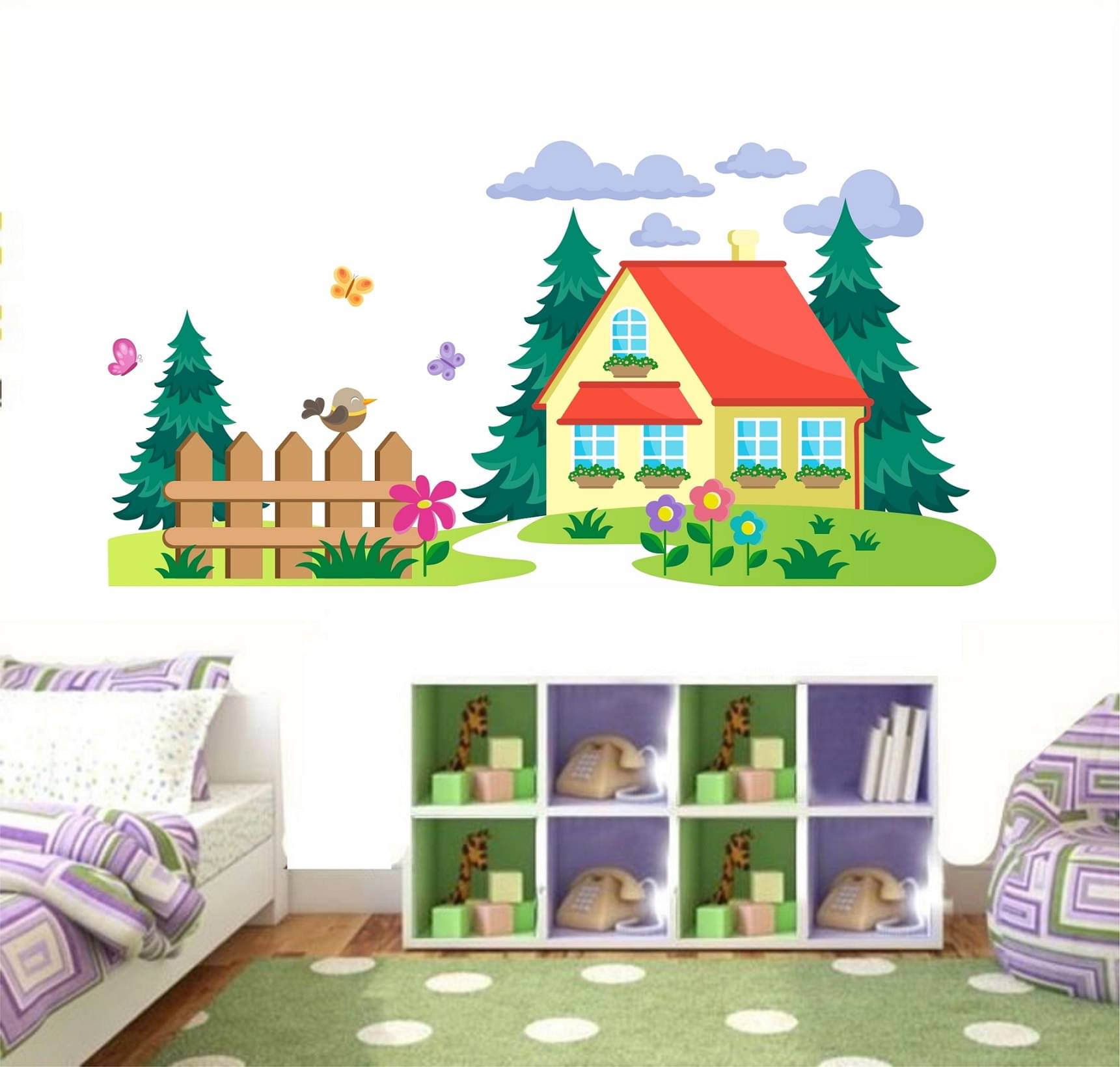     			Asmi Collection Beautiful House in a Jungle Birds Butterfly Wall Sticker ( 65 x 125 cms )