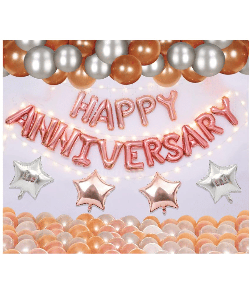     			Blooms  Mall Happy Anniversary Decoration Items For Home - 31 Items Rose Gold Combo Set - Balloons, Foil Balloons, Lights - For Wedding Anniversary Decoration Items For Bedroom