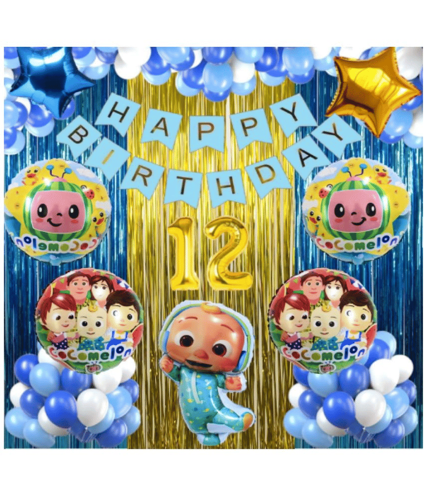     			Blooms  Mall  No 6 Gold Balloons  + Blue Banner Set of 13 Letters with 30 HD Royal Blue , Sky Blue & White Metallic Balloons birthday celebration Decoration