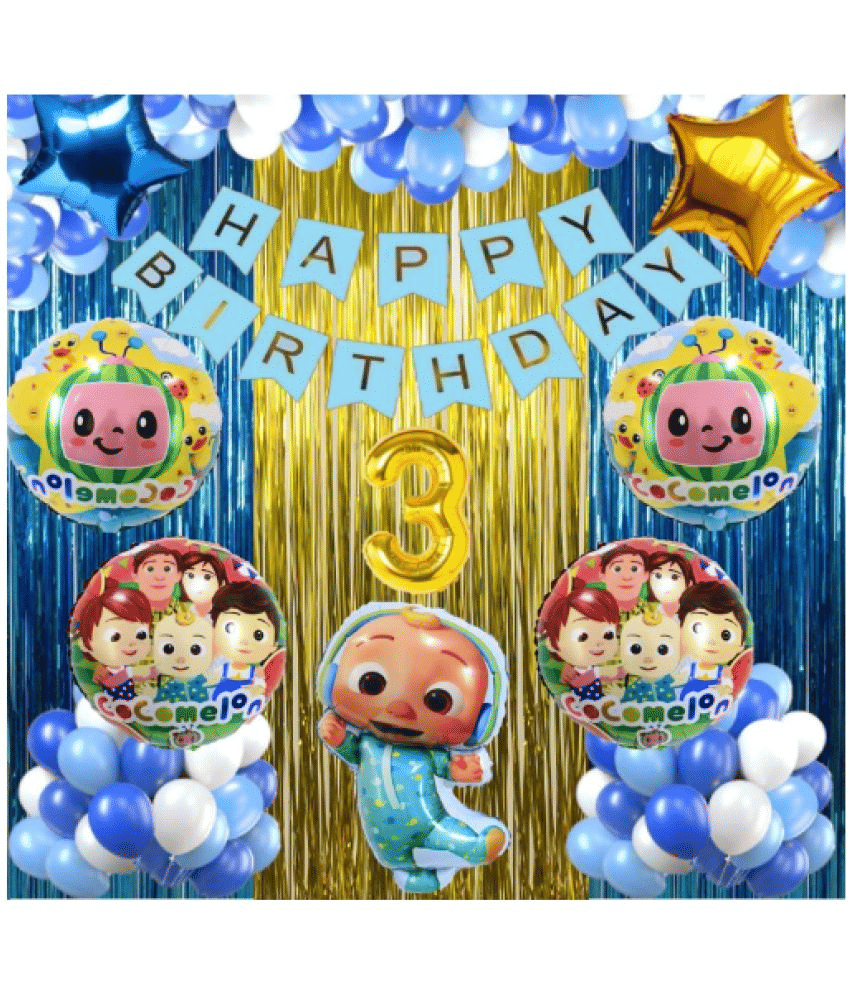     			Blooms  Mall  No 3  Gold Balloons  + Blue Banner Set of 13 Letters with 30 HD Royal Blue , Sky Blue & White Metallic Balloons birthday celebration Decoration