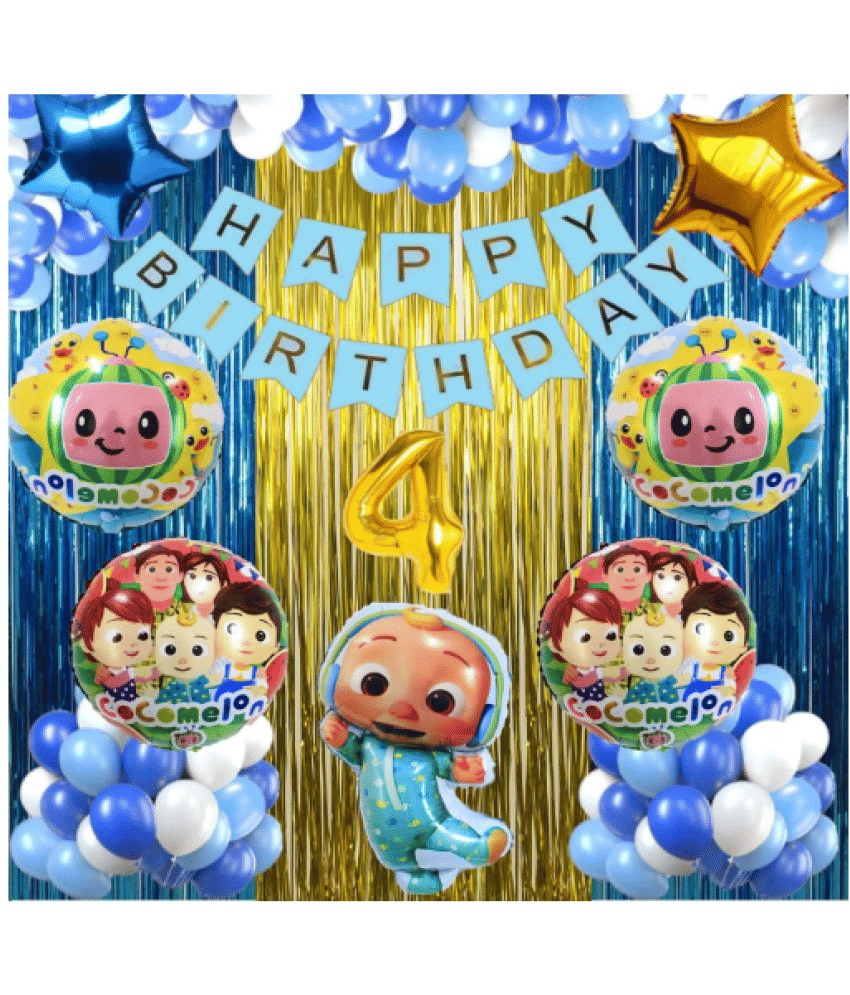     			Blooms  Mall  No 4 Gold Balloons  + Blue Banner Set of 13 Letters with 30 HD Royal Blue , Sky Blue & White Metallic Balloons birthday celebration Decoration